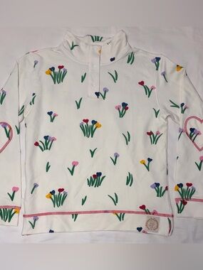 The Beaufort Bonnet Co snap neck floral top w/heart patches at elbows sz 12 NWOT